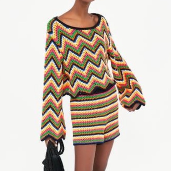 Zara Pants - multicolor crochet set shorts and top
